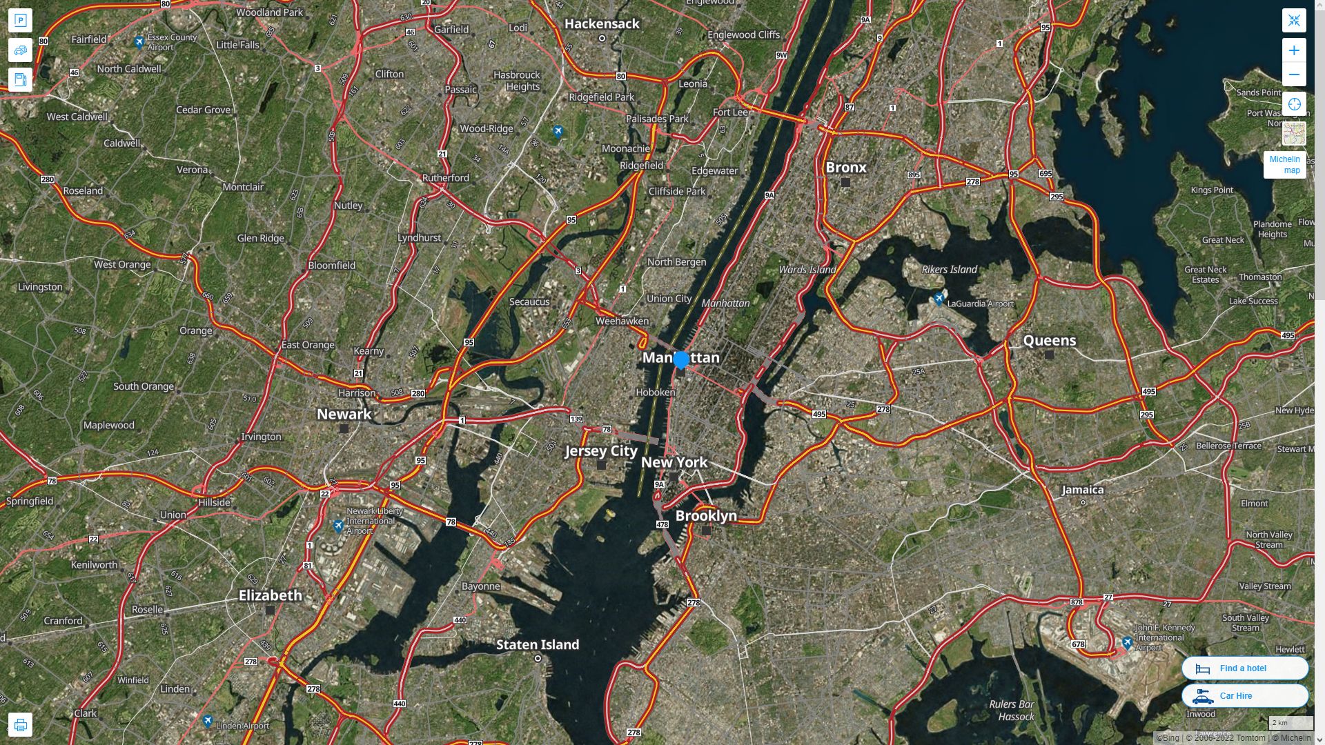 Manhattan New York Highway and Road Map with Satellite View